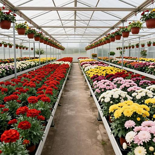 Vibrant Flowering Plants in Greenhouse