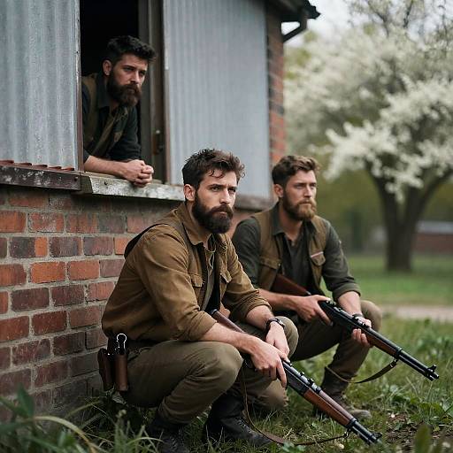 Two Rugged Men by Old Building