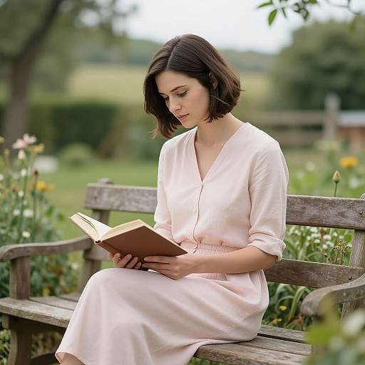 Woman Reading in Countryside Garden