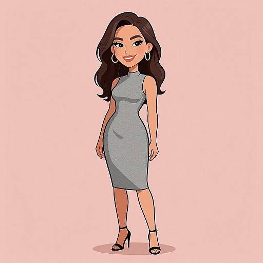 Smiling Woman in Chic Grey Dress