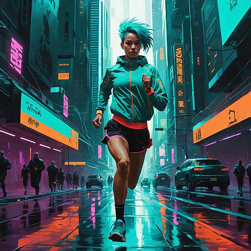Cyberpunk Runner with Electric Teal Hair
