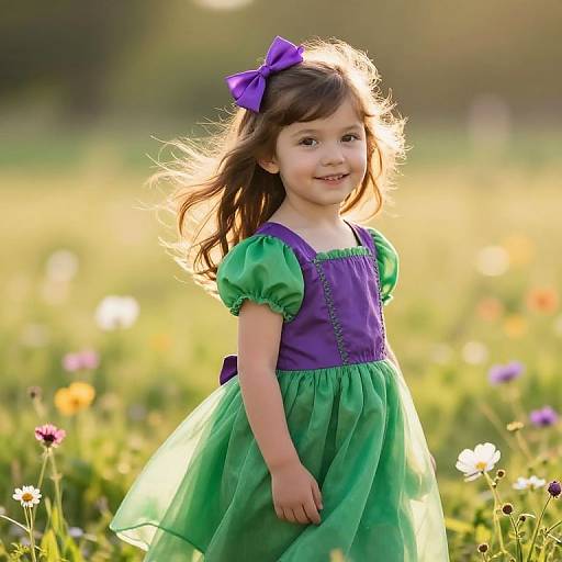 Young Girl in Vibrant Meadow Dress
