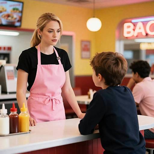 Retro Diner Encounter with a Boy