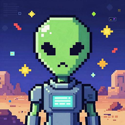 Pixel Art Alien Adventurer Bust
