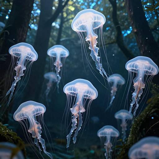 Transparent Jellyfish in Upside-Down Forest