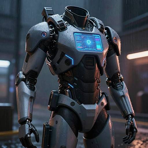 Futuristic Combat Suit in Neon Rain