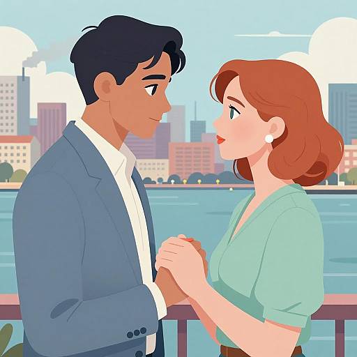 Romantic City Skyline Encounter Illustration