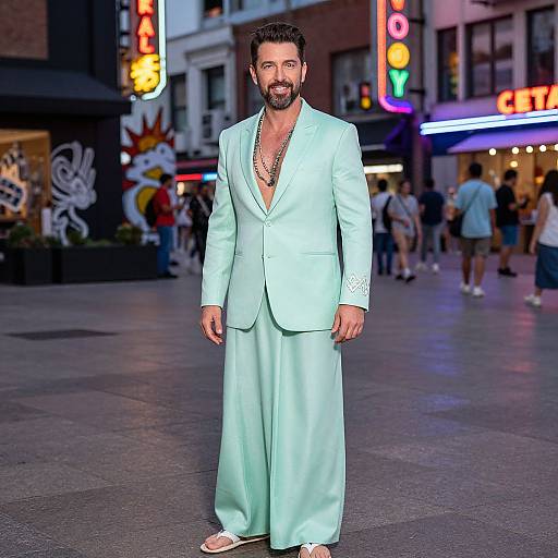 Trendy Man in Mint Green Palazzo Suit