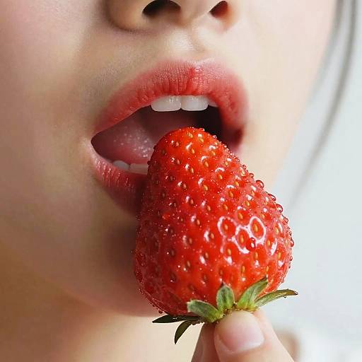 Vibrant Close-Up of Lips and Strawberry