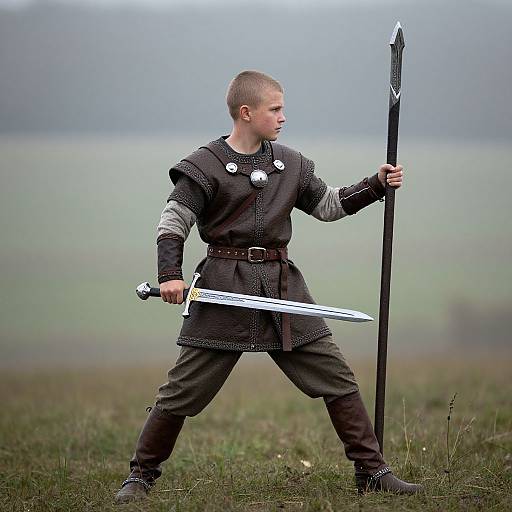 Boy in Fighting Viking Costume