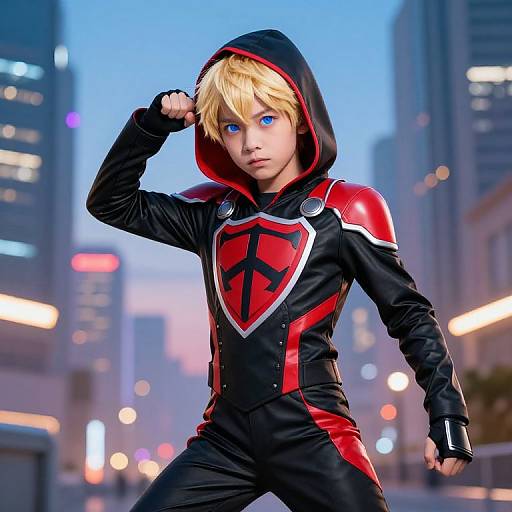 Heroic Young Boy in Urban Dusk