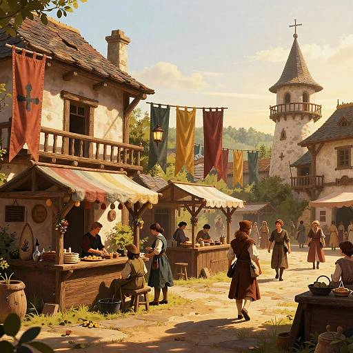Lively Outdoor Medieval Tavern Scene