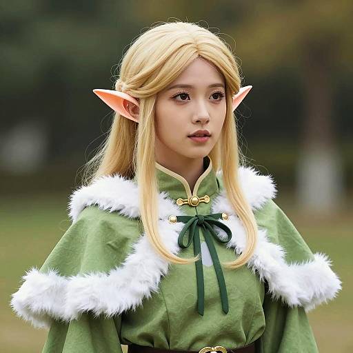 Woman in Modern Elf Costume Outdoors