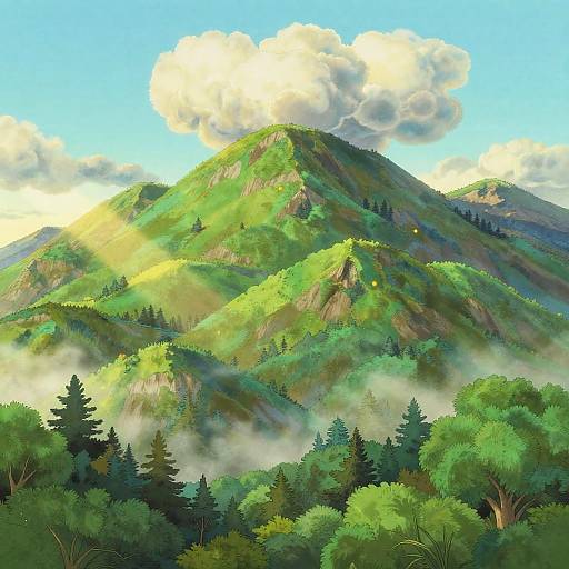 Dreamy Studio Ghibli Mountain Scene