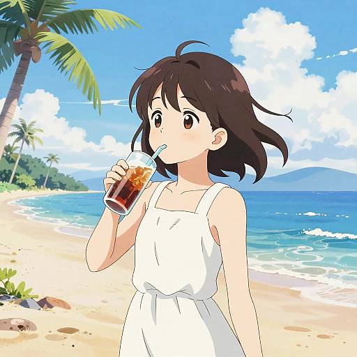 Anime Girl Enjoying Summer Beach