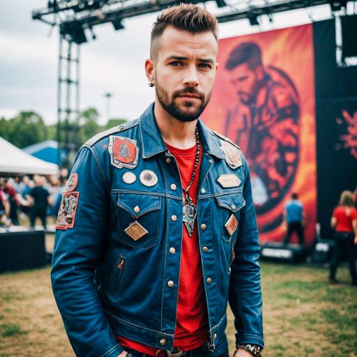 Man in Blue Leather Jacket at Music Festival