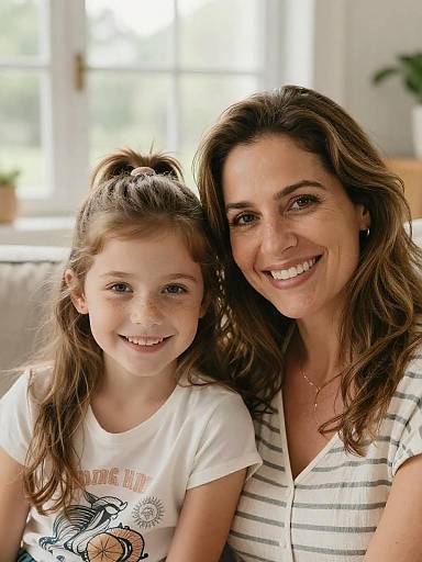 Smiling Mother and Daughter Sofa Portrait