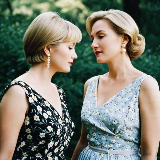 Two women in classic 1960s floral dresses