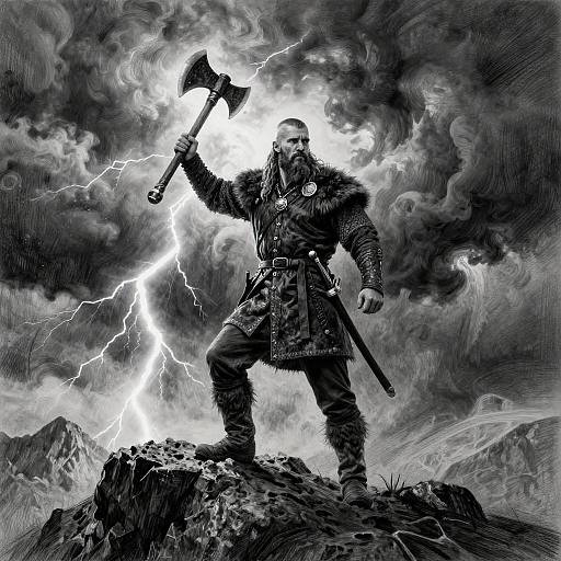 Ultra Realistic Viking on Stormy Mountain