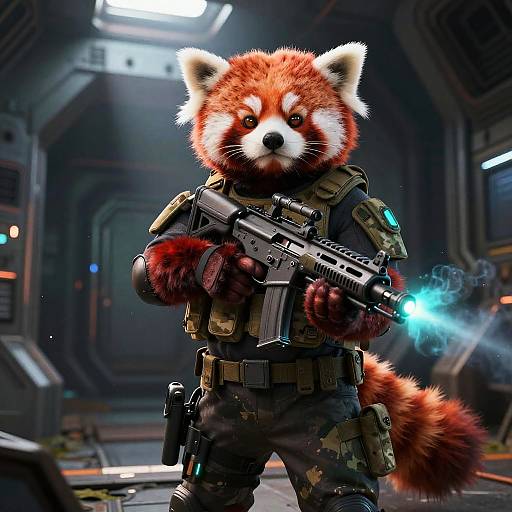 Neon-Lit Urban Red Panda Commando