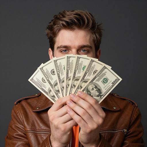 Young Man Concealing Face with Money