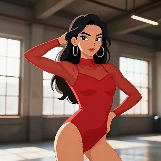 Confident Female Dancer in Scarlet Leotard