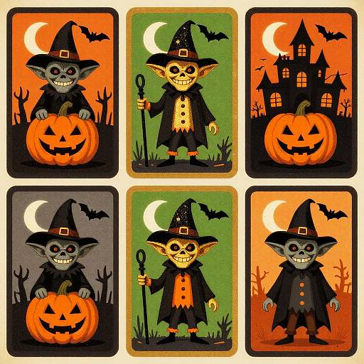 Retro Halloween Trading Cards Set