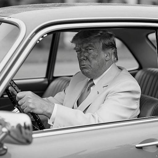 Man in Light Suit Driving Classic Car
