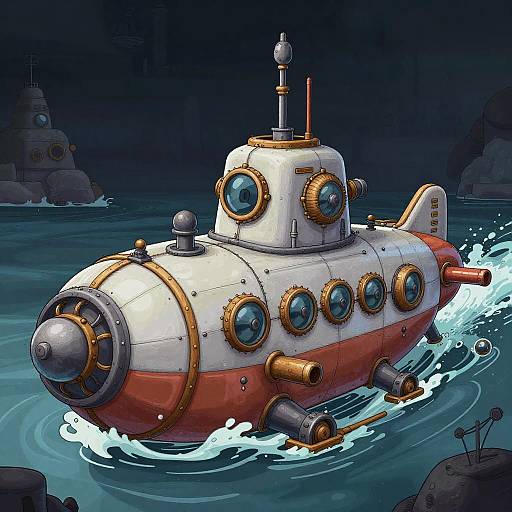 Steampunk Submarines in MSPaint Style