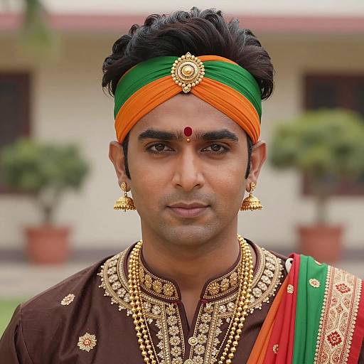 Traditional Indian Man in Embroidered Attire