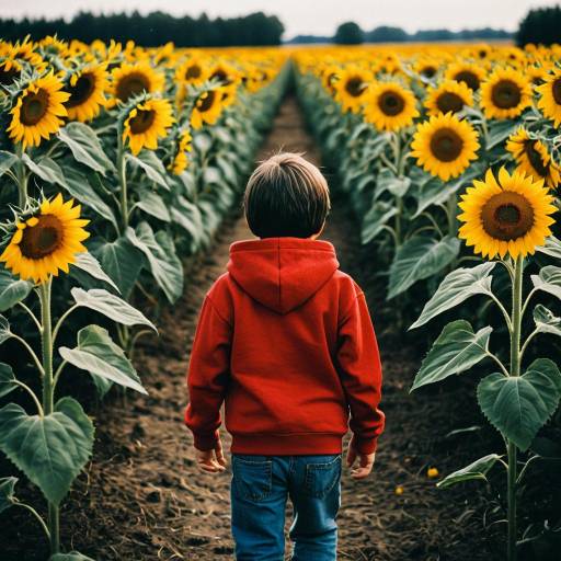 A Boy's Joy in a Sunflower Field