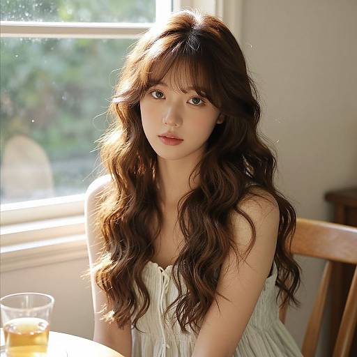 Sunlit Portrait of Young Woman Indoors