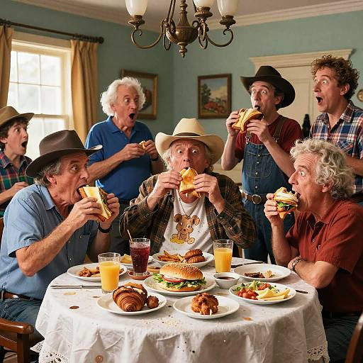 Chaotic Country Breakfast Cartoon Scene