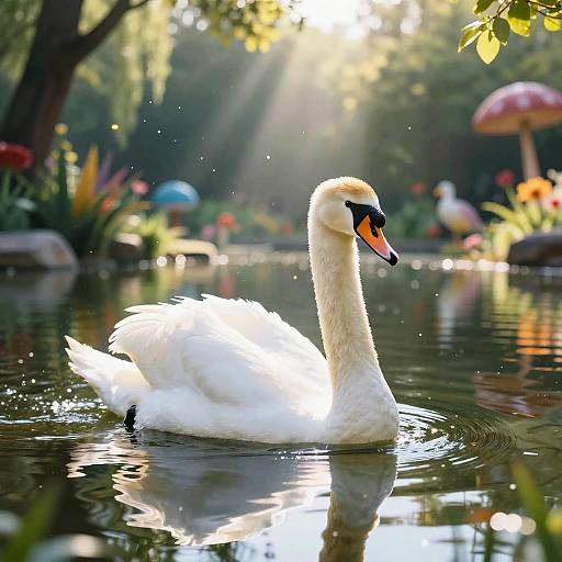 Graceful Swan on Serene Morning Lake