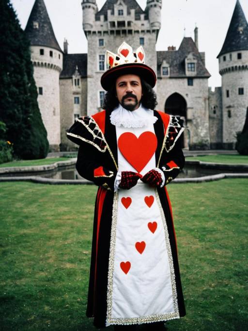 Man in King of Hearts Costume in Castle Garden