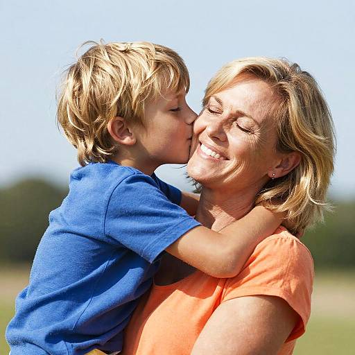 Mother and Son Sharing a Tender Moment Outdoors