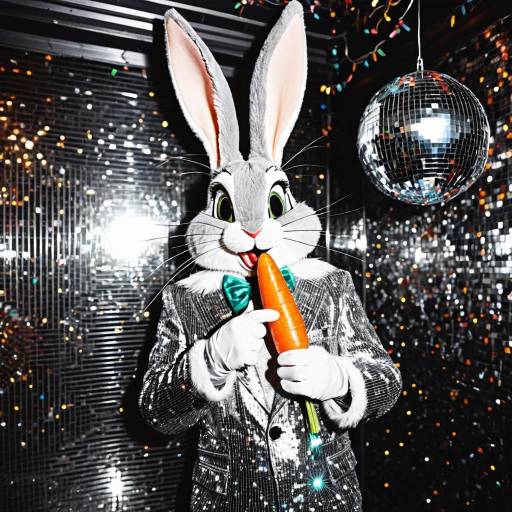 Human Bugs Bunny in Disco Outfit with Carrot