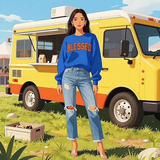 Stylish Woman at Food Truck Rally