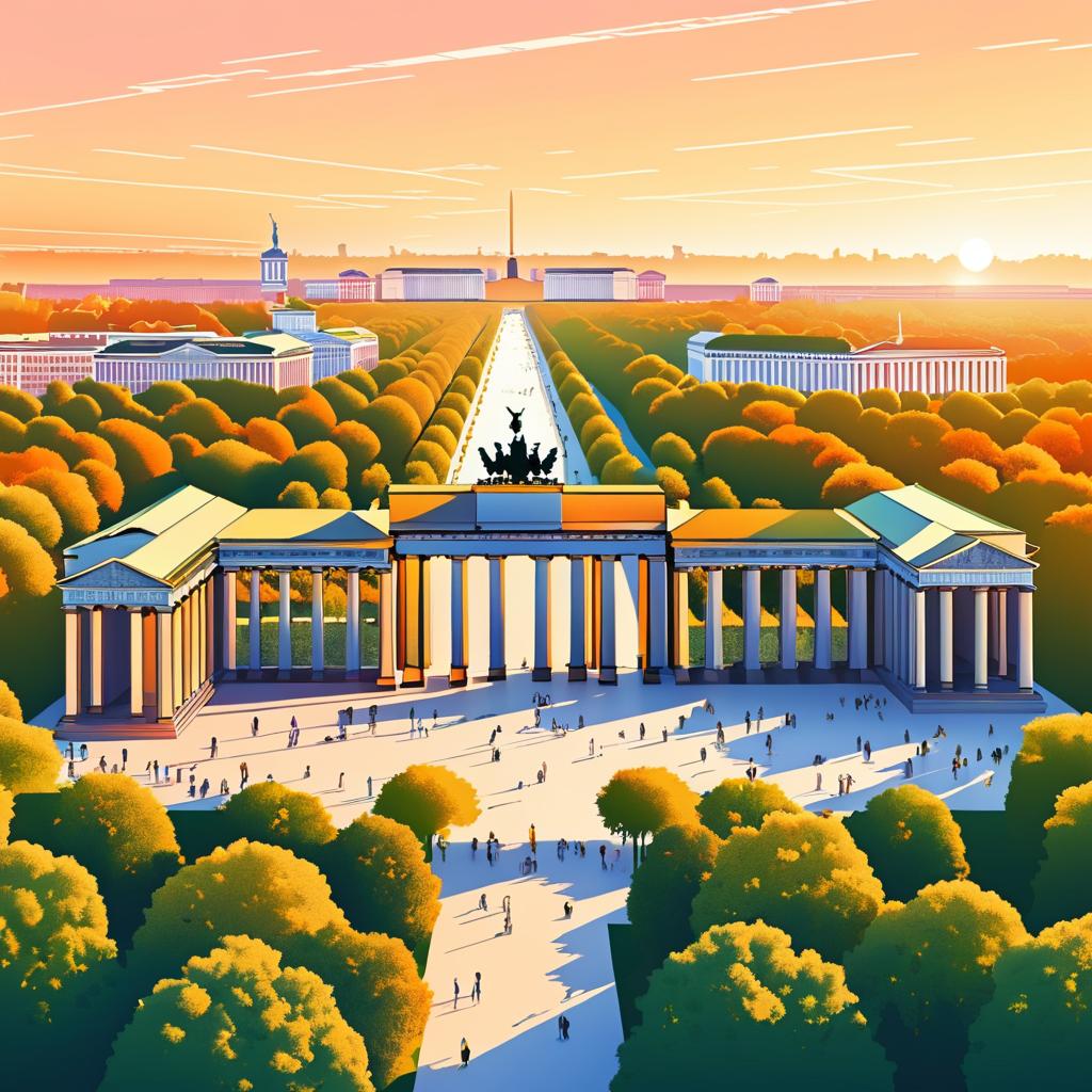 Illustrated Sunset over Iconic Berlin Landmarks