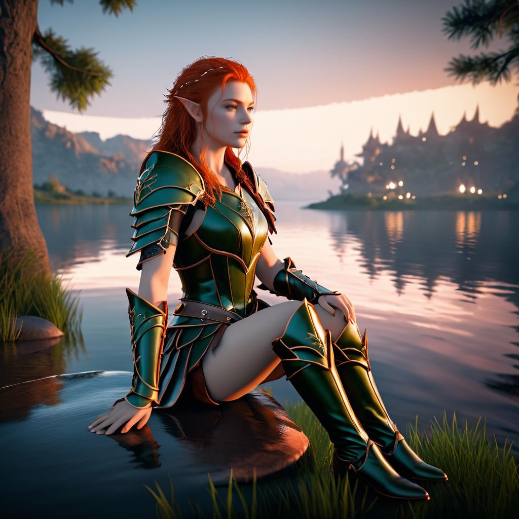 Enchanting Redhead Elf Warrior by the Lake