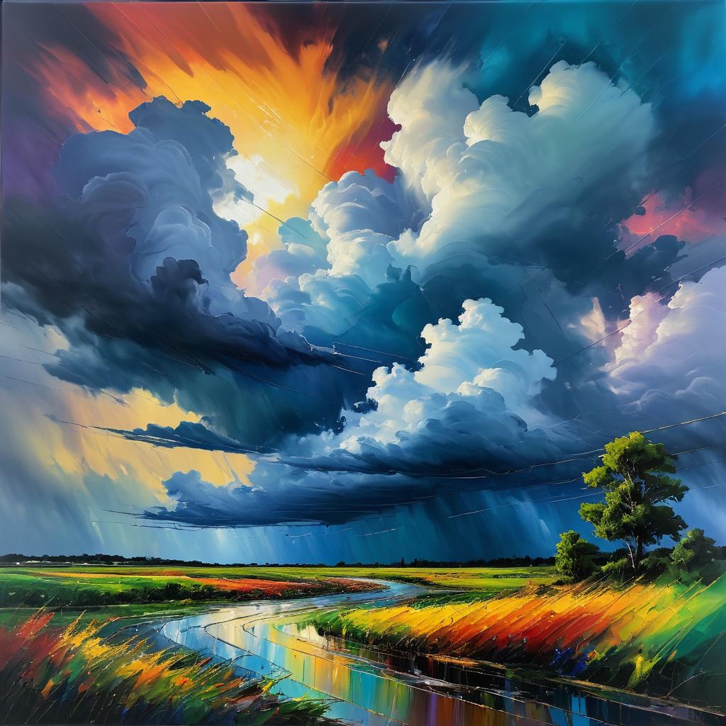 Vivid Stormy Landscape in Oil Paint