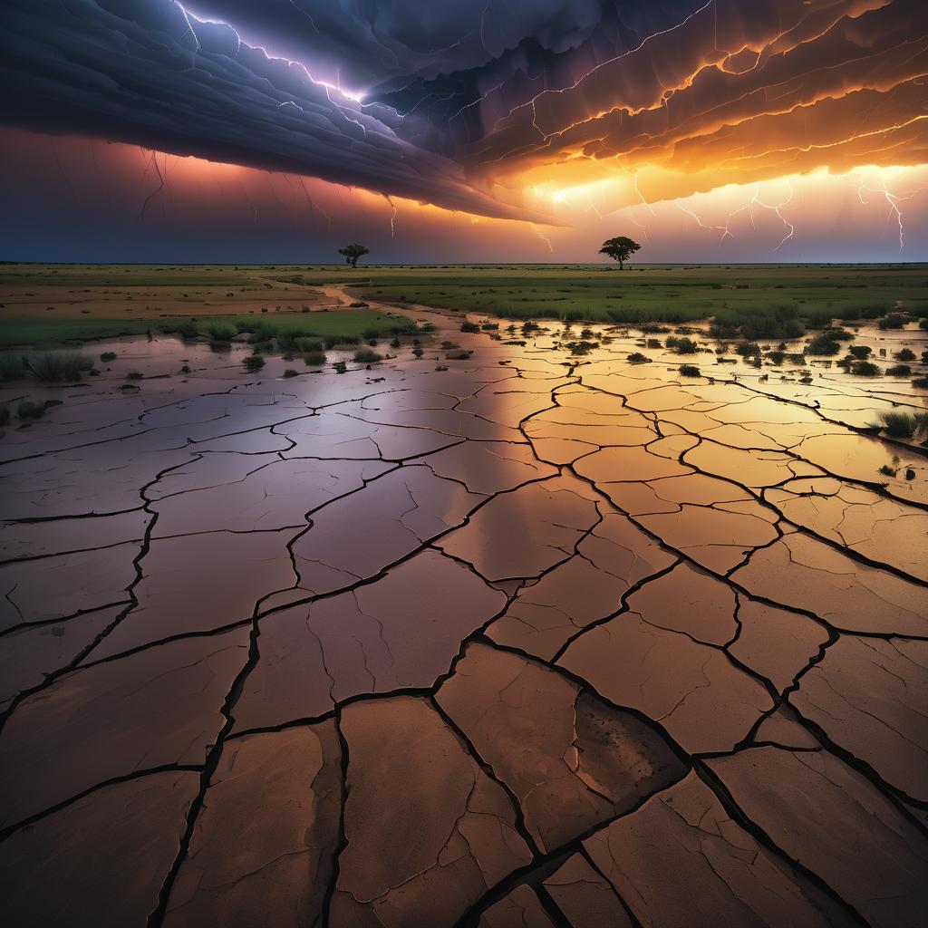 Surreal Cracked Earth Under Thunderous Storm