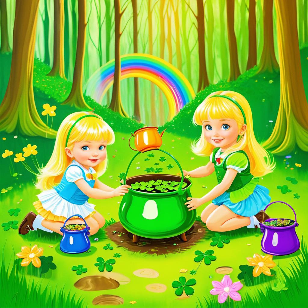 Blonde Girls Trapping Leprechauns in Forest