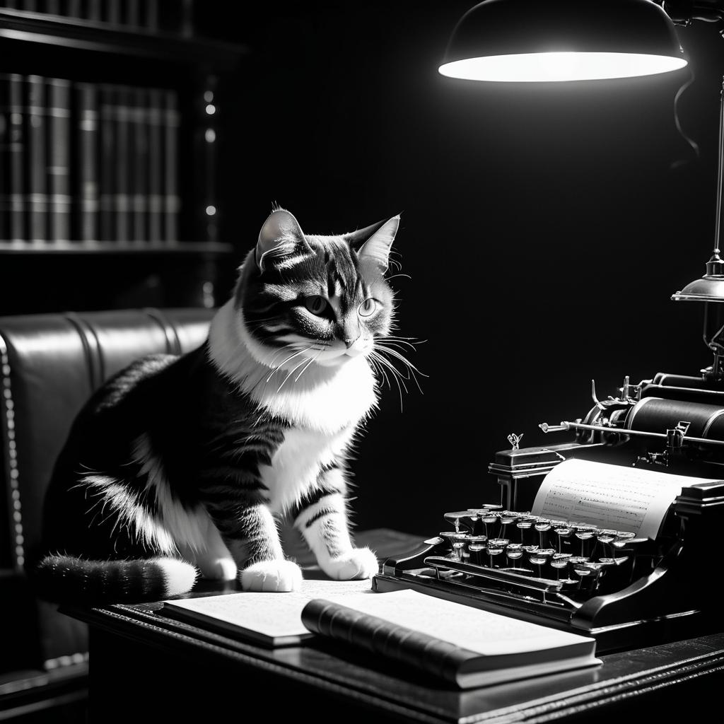 Noir Cat Author in Vintage Setting