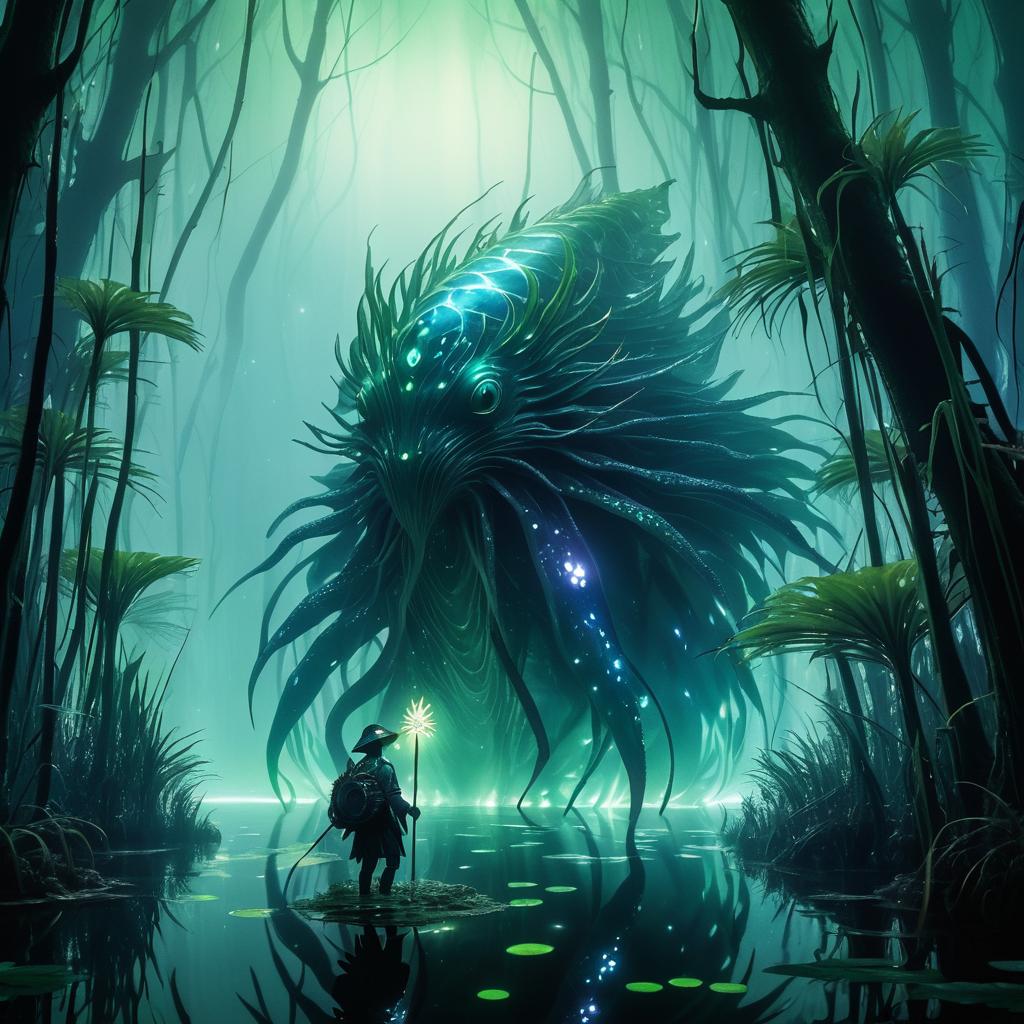 Mystical Creature Encounter in Misty Swamp