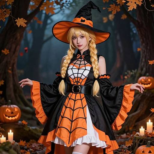 Stylish Blonde Witch in Enchanted Forest