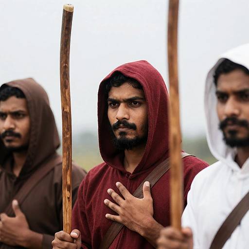 Mysterious Men with Wooden Staffs