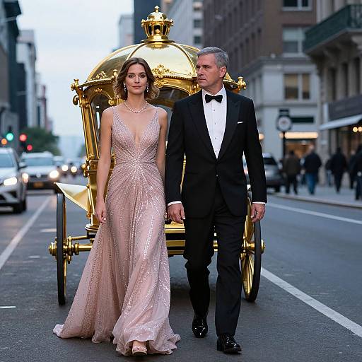 Elegant Couple with Golden Chariot