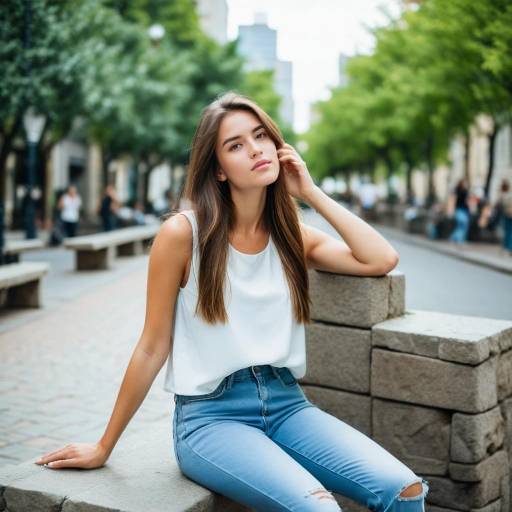 Young Woman Sitting on Urban Stone Bench