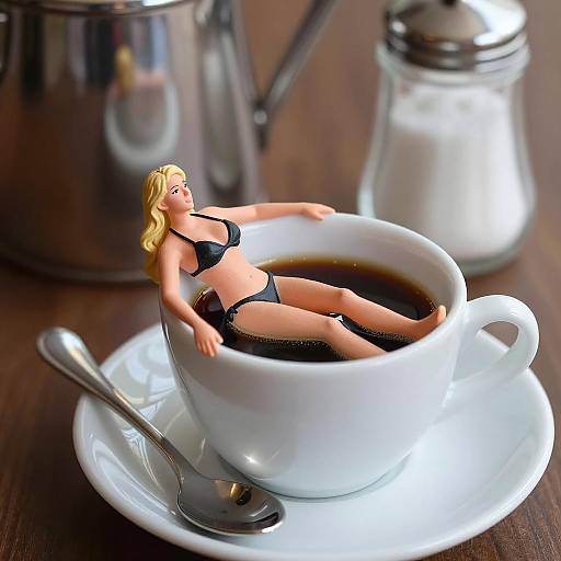 Blonde Figurine in Coffee Cup Scene